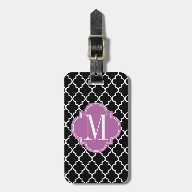 Étiquette À Bagage Trellis marocain noir chic personnalisé (Devant Vertical)