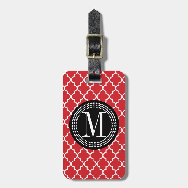 Étiquette À Bagage Trellis marocain rouge chic personnalisé (Devant Vertical)