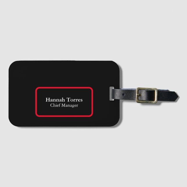 Étiquette À Bagage Trendy Black & Red Plain Créatif Moderne (Devant Horizontal)