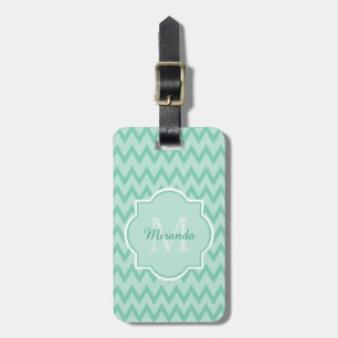 Étiquette À Bagage Trendy Mint Green Chevron Zigzag Nom et Monogramme
