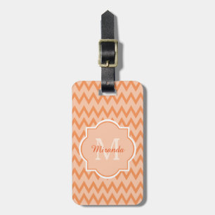Étiquette À Bagage Trendy Orange Chevron Zigzag Nom et Monogramme