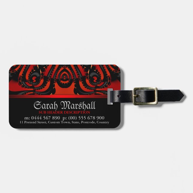 Étiquette À Bagage Tribal gothique rouge+noir avec logo (Devant horizontal)