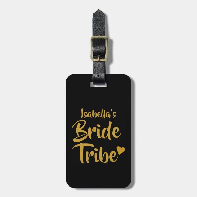 Étiquette À Bagage Tribe de mariée personnalisée Gold Heart (Devant Vertical)