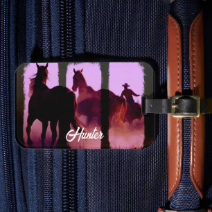 Étiquette À Bagage Triptyque personnalisé Roundup Horse sauvage