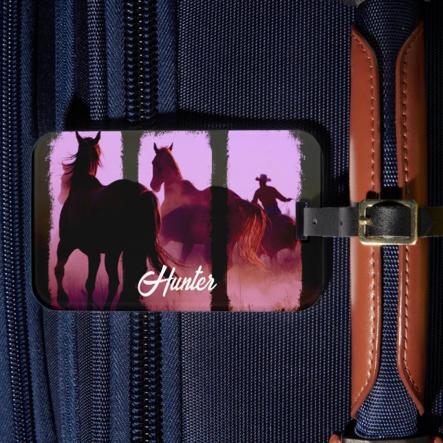Étiquette À Bagage Triptyque personnalisé Roundup Horse sauvage (Insitu Rectoal 4)