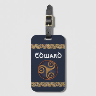 Étiquette À Bagage Triskelion celtique (bleu) personnalisé