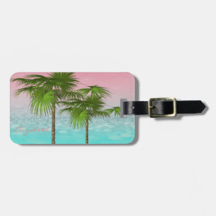 Étiquette À Bagage Tropical Girly Moderne, Palmier