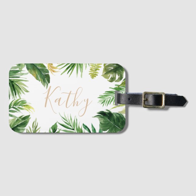 Étiquette À Bagage Tropical Palm Leaf Hawaii Travel Nom personnalisé (Devant Horizontal)