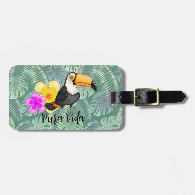 Étiquette À Bagage Tropical Toucan Pura Vida Design (Devant horizontal)