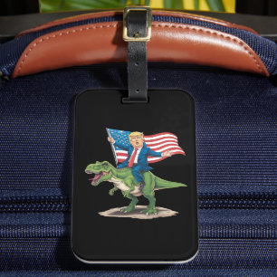 Étiquette À Bagage Trump à cheval sur un dinosaure T Rex USA Drapeau