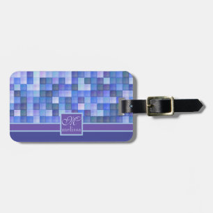 Étiquette À Bagage Tuiles carrées géométriques Teal violet bleu de