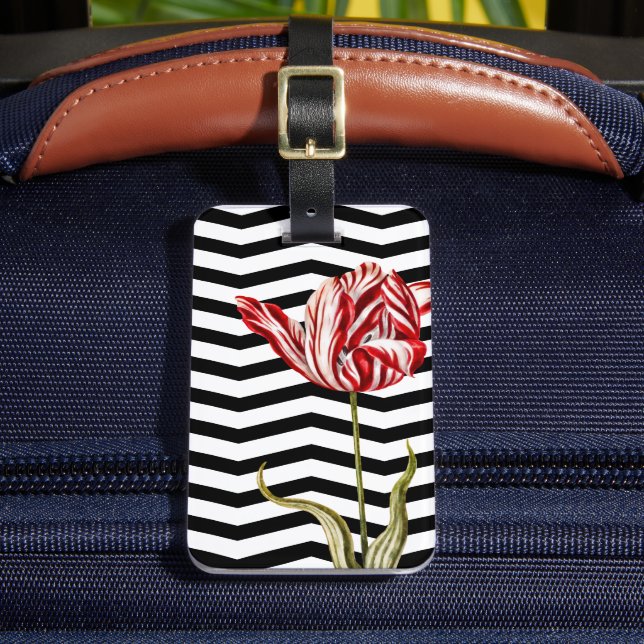 Étiquette À Bagage Tulip Botanique Chevron Stripes Motif (Insitu Rectoal 2)