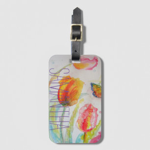 Étiquette À Bagage Tulipes roses Tulipes Florales Aquarelle Femme Nom