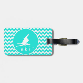 Étiquette À Bagage Turquoise, Aqua Color Chevron; Ski De Neige