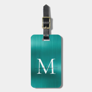 Étiquette À Bagage Turquoise Aqua Green brossé métal coulé Monogramme