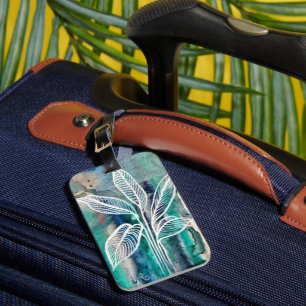 Étiquette À Bagage Turquoise Bleu & Turquoise Aquarelle Botanique Mod