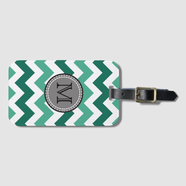 Étiquette À Bagage Turquoise et Mint Chevron Zigzag Monogram (Devant Horizontal)