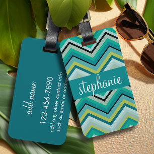 Étiquette À Bagage Turquoise et vert Huge Chevron Motif Nom personnal