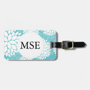 Étiquette À Bagage Turquoise motif floral blanc