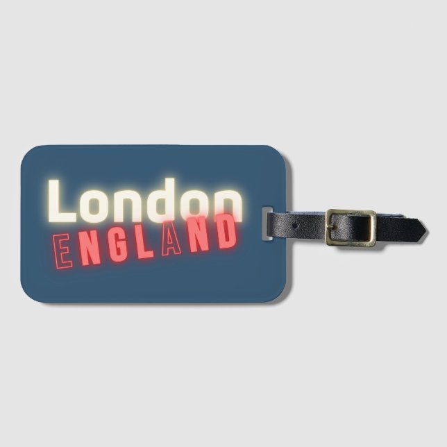 Étiquette À Bagage Typographie contemporaine de Londres Neon Lumières (Devant Horizontal)