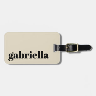 Étiquette À Bagage Typographie en gras noir et beige Nom personnalisé