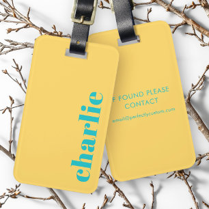 Étiquette À Bagage Typographie moderne jaune et turquoise