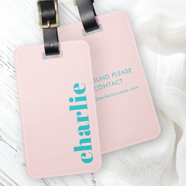 Étiquette À Bagage Typographie moderne rose et turquoise (Modern typography pink and teal luggage tag)