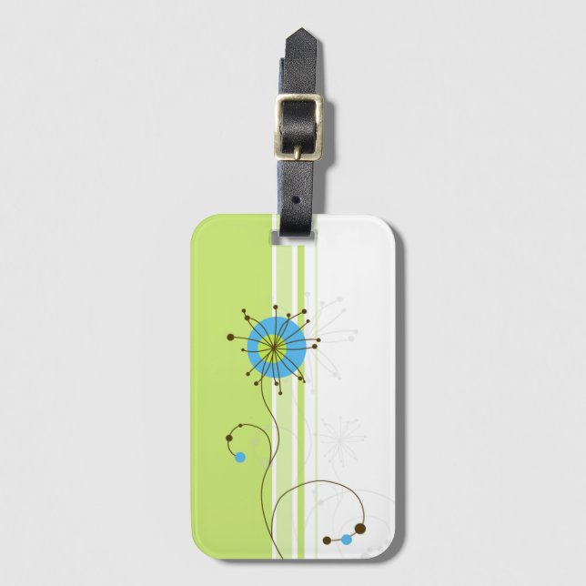 Étiquette À Bagage Typographie moderne simple à fleurs verte (Devant Vertical)