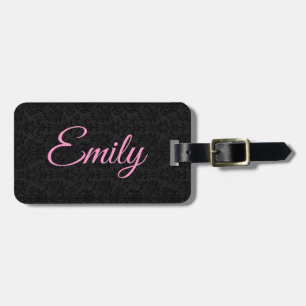Étiquette À Bagage Typographie rose Motif noir Damas