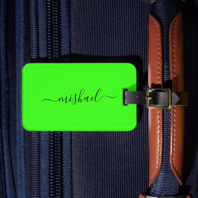 Étiquette À Bagage Typographie verte néon, Personnaliser (Insitu Rectoal 4)