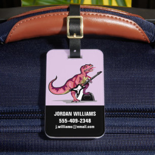 Étiquette À Bagage Tyrannosaurus Rex Jouant La Guitare.