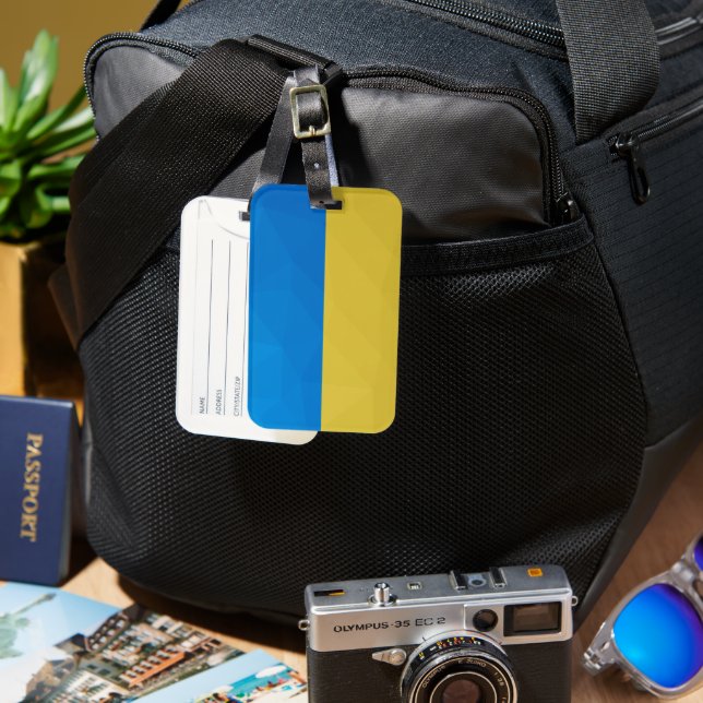 Étiquette À Bagage Ukraine drapeau bleu jaune motif maillage géométri (Recto & Verso)