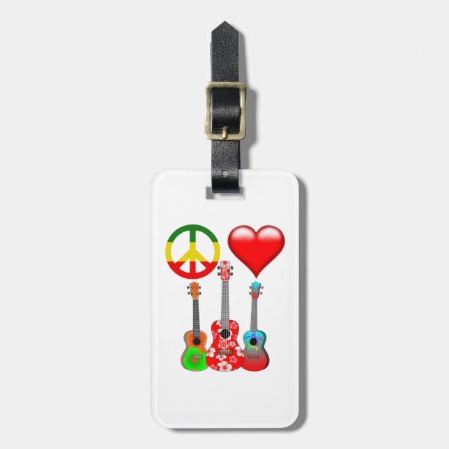 Étiquette À Bagage Ukulélés d'amour de paix (Devant Vertical)
