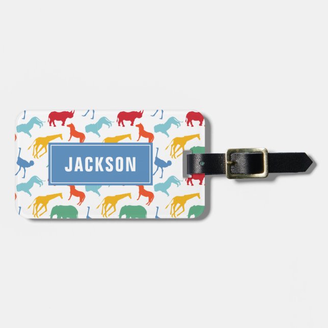 Étiquette À Bagage Un animal de Safari de Preppy personnalise Silhoue (Devant horizontal)