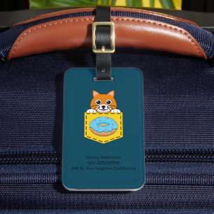 Étiquette À Bagage Un chat qui regarde et un donut bleu   Personnalis