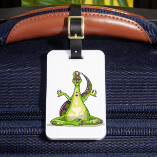 Étiquette À Bagage Un Dinosaure Iguanodon Qui Fait Du Yoga.