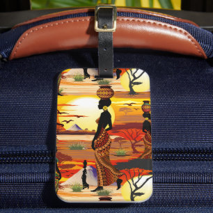 Étiquette À Bagage Une belle femme africaine Silhouette sur les solei