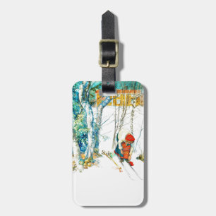 Étiquette À Bagage Une femme se met sur son skis