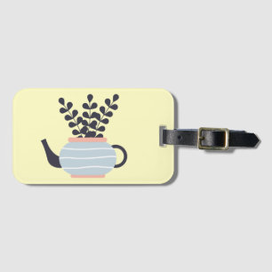 Étiquette À Bagage Une théière moderne simple au pastel plante