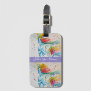 Étiquette À Bagage Unicorn Aquarelle Peinture arc-en-ciel tag bagages