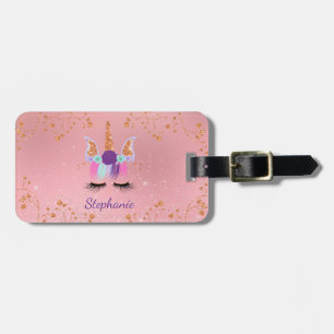 Étiquette À Bagage Unicorn Girl Blush Parties scintillant rose Rose o