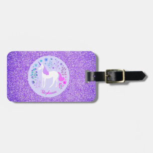 Étiquette À Bagage Unicorn Purple Parties scintillant Nom personnalis
