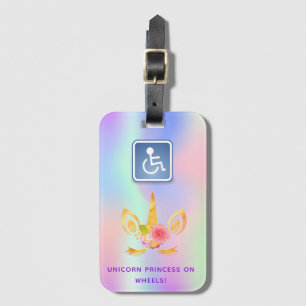Étiquette À Bagage Unicorn tag pour fauteuil roulant fille rose viole