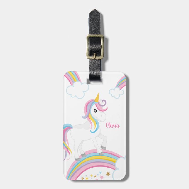 Étiquette À Bagage Unicorne arc-en-ciel magique personnalisée (Devant Vertical)