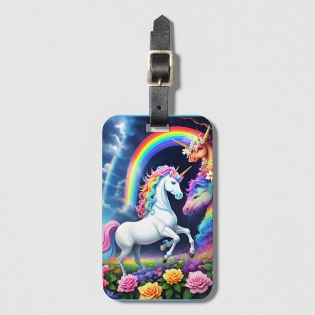 Étiquette À Bagage Unicorne arc-en-ciel une (Devant Vertical)
