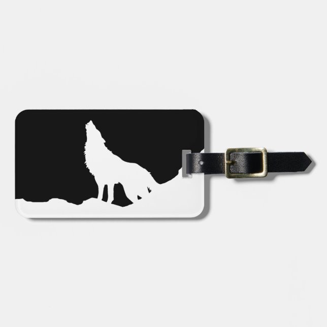 Étiquette À Bagage Unique Noir & Blanc Pop Art Wolf Silhouette (Devant horizontal)