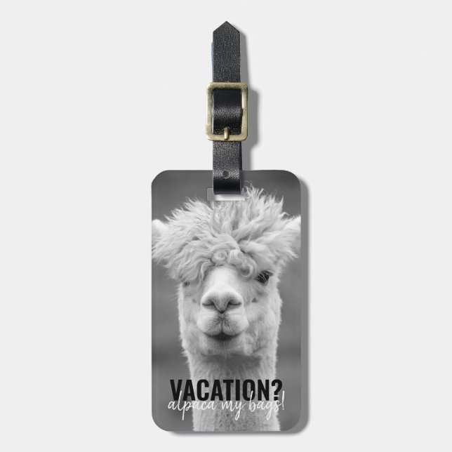 Étiquette À Bagage Vacances Alpaca Mon Sacs Noir (Devant Vertical)