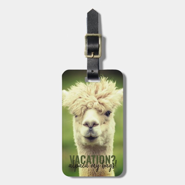 Étiquette À Bagage Vacances Alpaca Mon Sacs Vert (Devant Vertical)