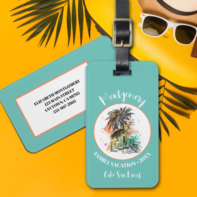Étiquette À Bagage Vacances d'été en famille Turquoise (Créateur téléchargé)