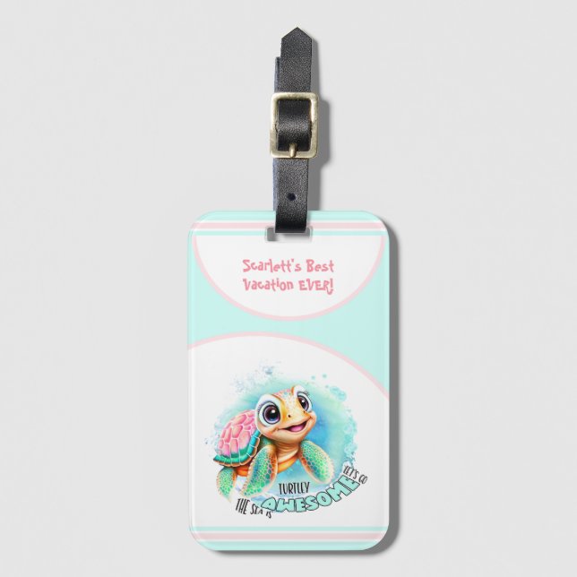 Étiquette À Bagage Vacances été Tortue mignonne Fille personnalisée (Devant Vertical)